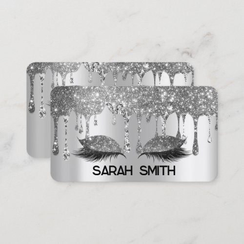 Stylish Silver Glitter Drips Eyelashes Business Card