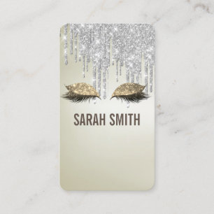 Stylish silver glitter drips eyelashes business card
