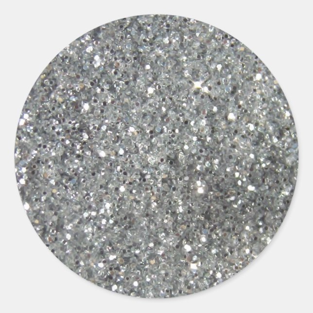 Stylish Silver Glitter Glitz Photo Classic Round Sticker (Front)