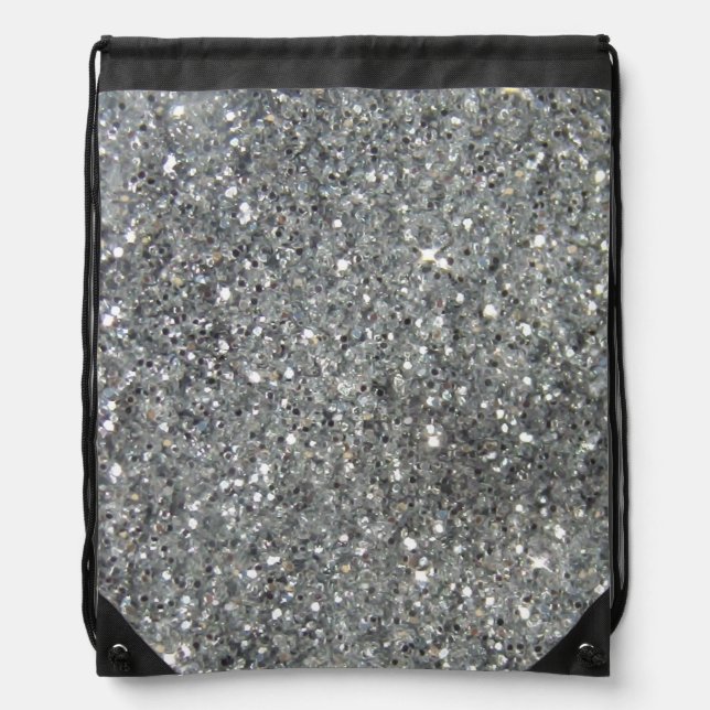 Stylish Silver Glitter Glitz Photo Drawstring Bag (Front)