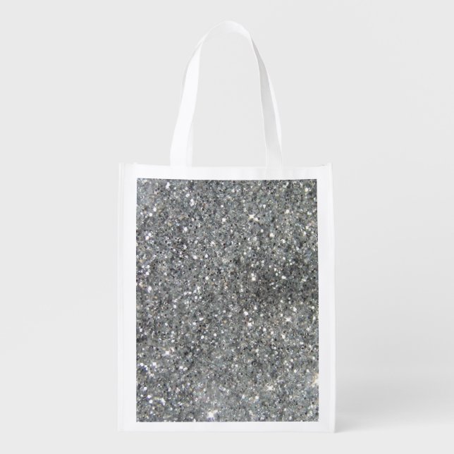 Stylish Silver Glitter Glitz Photo Grocery Bag (Front)