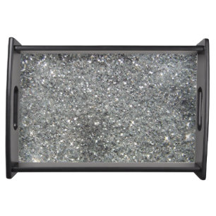 Stylish Silver Glitter Glitz Photo Serving Tray