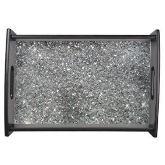 Stylish Silver Glitter Glitz Photo Serving Tray