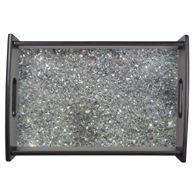 Stylish Silver Glitter Glitz Photo Serving Tray (Front)
