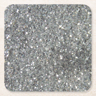 Stylish Silver Glitter Glitz Photo Square Paper Coaster
