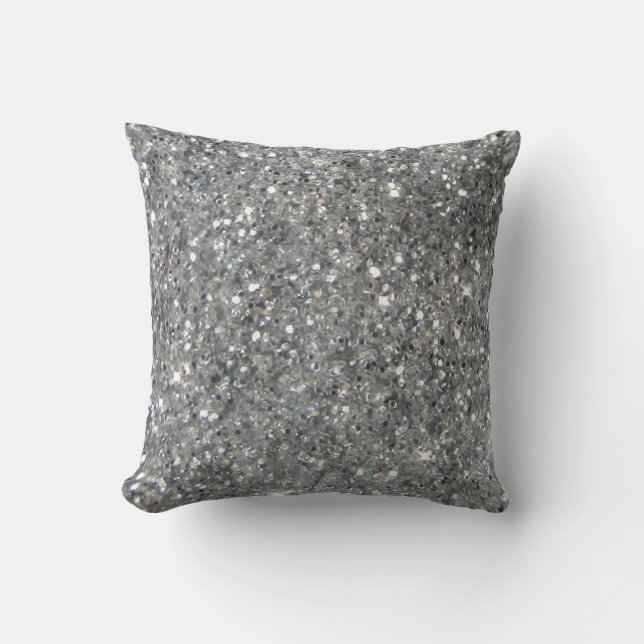 Stylish Silver Glitter Glitz Photo Throw Pillow (Front)