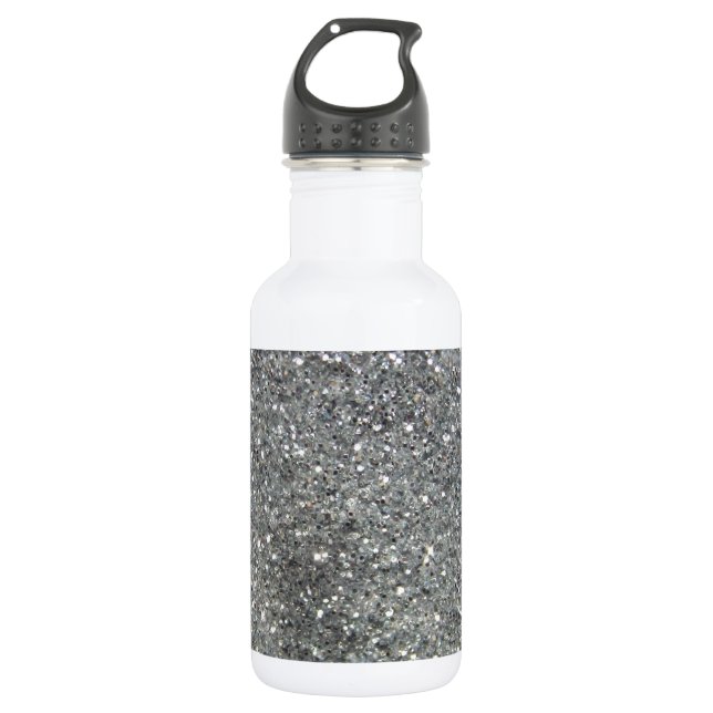 Stylish Silver Glitter Glitz Photo Water Bottle (Front)
