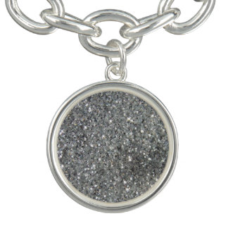 Stylish Silver Glitter Glitz Print Charm Bracelet