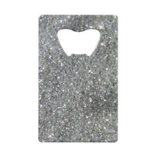 Stylish Silver Glitter Glitz Print Credit Card Bottle Opener