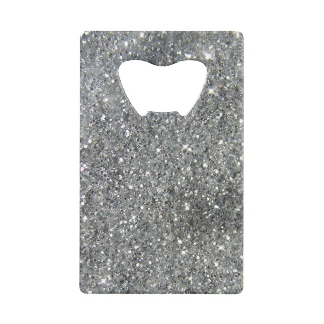 Stylish Silver Glitter Glitz Print Credit Card Bottle Opener (Front)