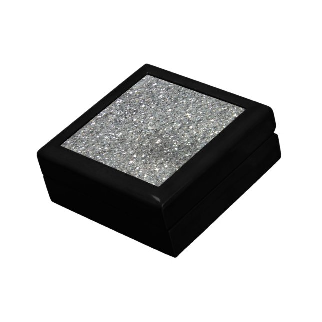 Stylish Silver Glitter Glitz Print Keepsake Box (Side)
