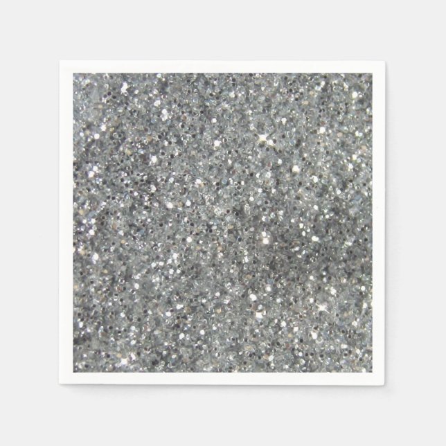 Stylish Silver Glitter Glitz Print Napkins (Front)