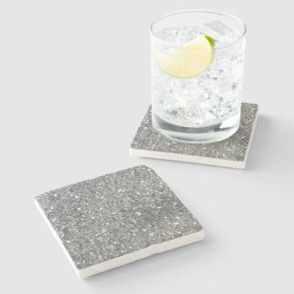 Stylish Silver Glitter Glitz Print Stone Coaster