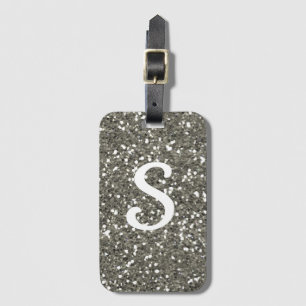 Stylish Silver Glitter Monogram Initial Luggage Tag