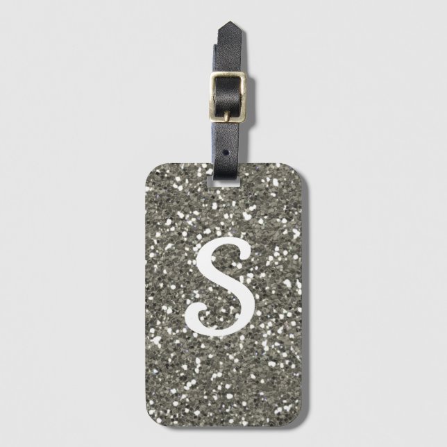 Stylish Silver Glitter Monogram Initial Luggage Tag (Front Vertical)
