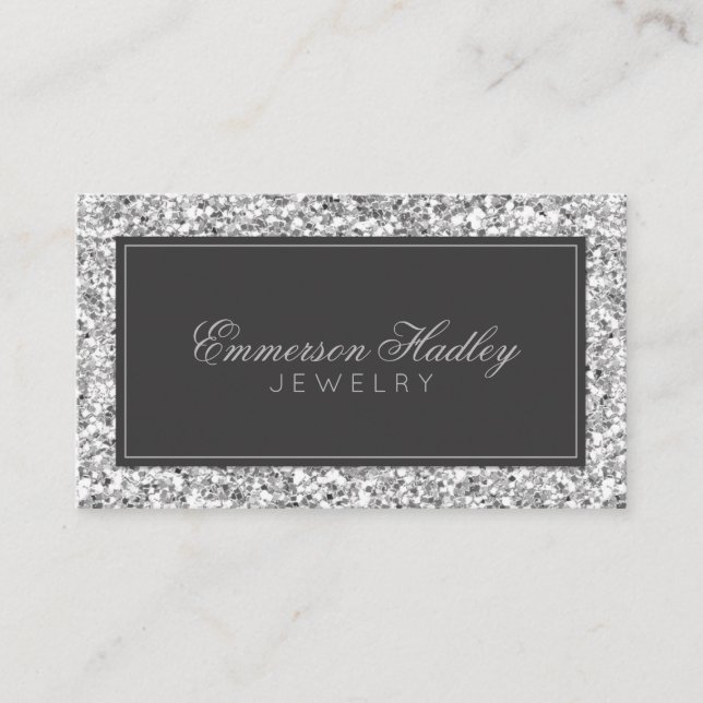 Stylish Silver Glitter Professional Business Card (Front)
