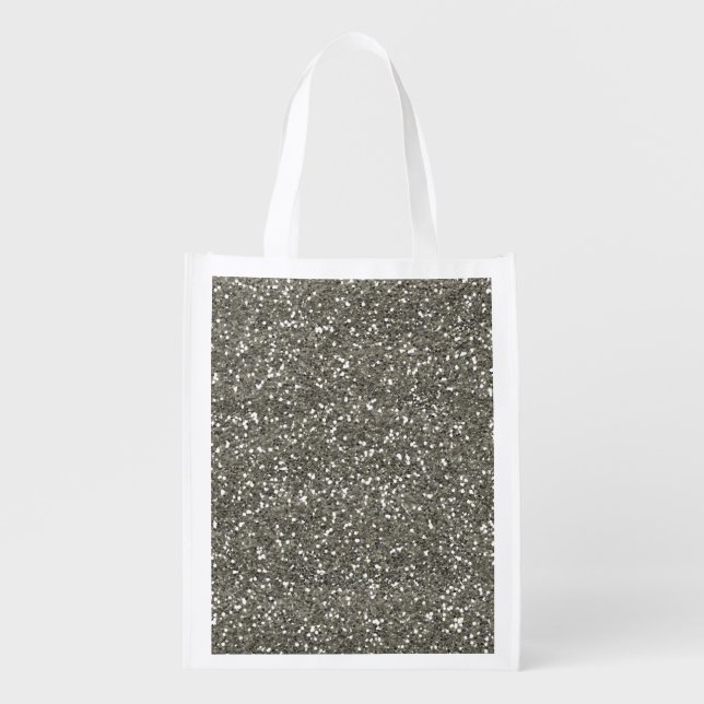 Stylish Silver Glitter Reusable Grocery Bag (Front)