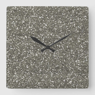 Stylish Silver Glitter Square Wall Clock