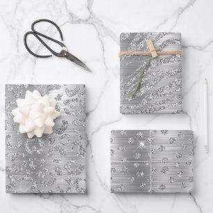 Stylish Silver Glitter Wild Big Cat Animal Pattern Wrapping Paper Sheets