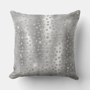 Stylish Silver Glitter Wild Cheetah Spots Pattern Throw Pillow