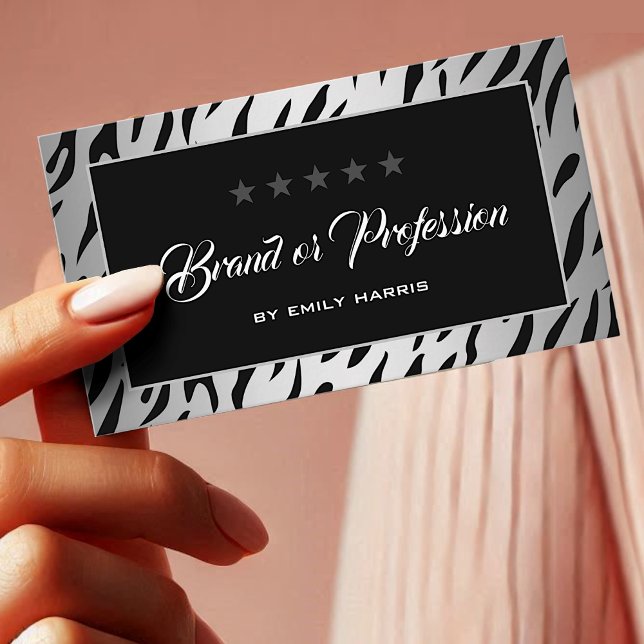 Stylish Silver Gradient Zebra Animal Print Pattern Business Card (Creator Uploaded)