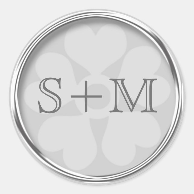 Stylish Silver Gray 2 Monogram Initials Classic Round Sticker (Front)