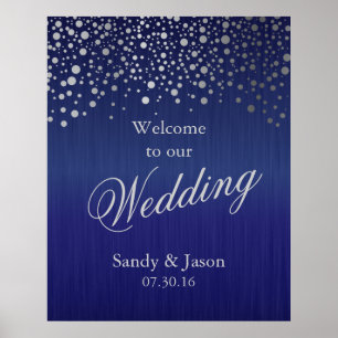Stylish Silver Gray Confetti Dots   Dark Blue Poster