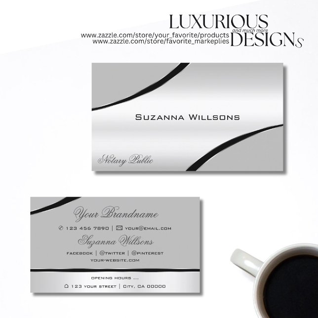 Stylish Silver Gray Curved Decor Lines Shimmering Business Card (Creator Uploaded)