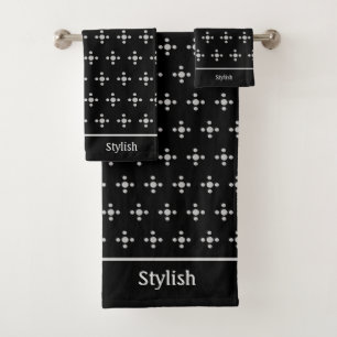 Stylish silver gray dots on black bath towel set