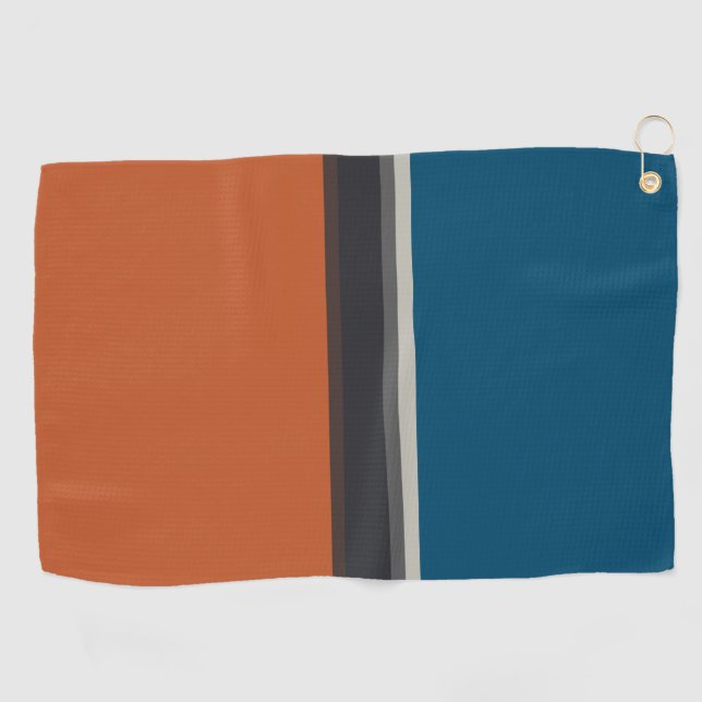 Stylish Silver Gray Navy Orange Red Blue Stripes  Golf Towel (Horizontal)