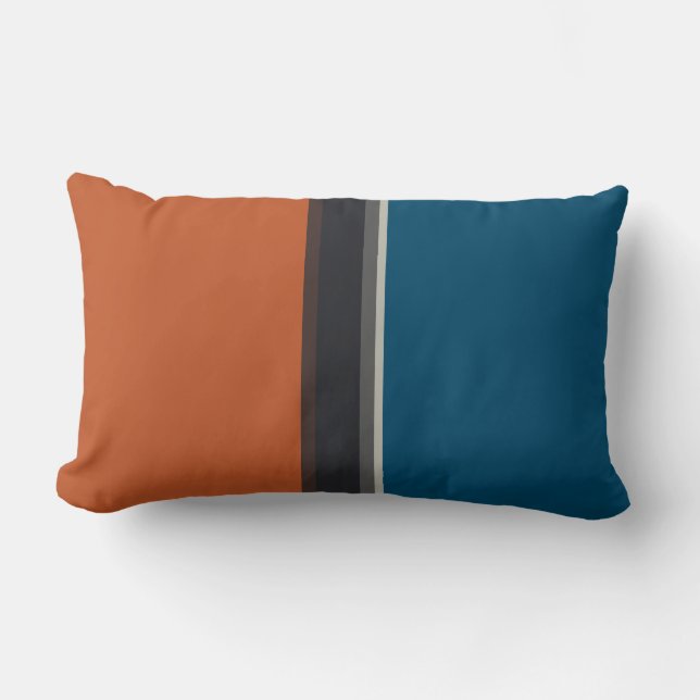 Stylish Silver Gray Navy Orange Red Blue Stripes Lumbar Pillow (Front)