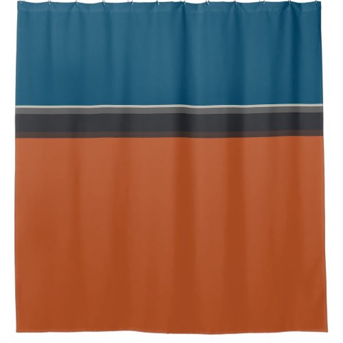 Stylish Silver Gray Navy Orange Red Blue Stripes Shower Curtain