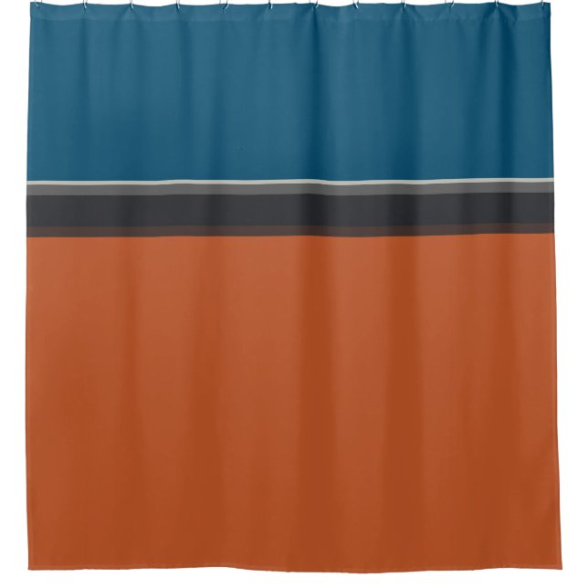 Stylish Silver Gray Navy Orange Red Blue Stripes Shower Curtain (Front)