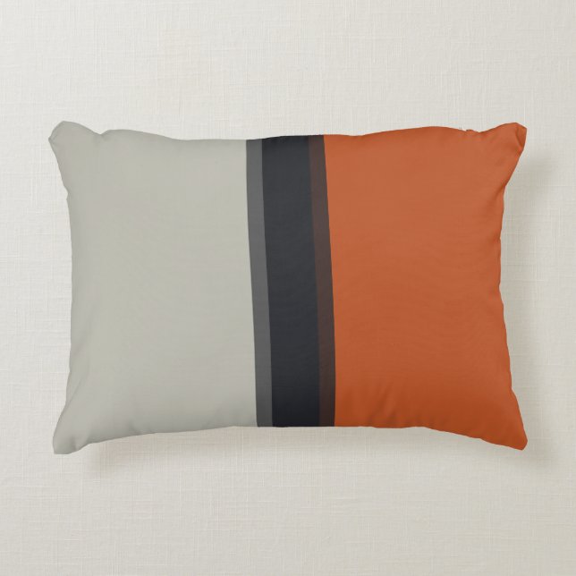 Stylish Silver Gray Navy Orange Red Stripe Pattern Accent Pillow (Front)