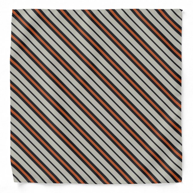 Stylish Silver Gray Navy Orange Red Stripe Pattern Bandana (Front)