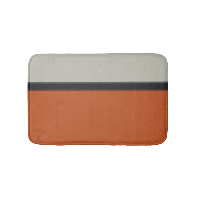 Stylish Silver Gray Navy Orange Red Stripe Pattern Bathroom Mat (Front)