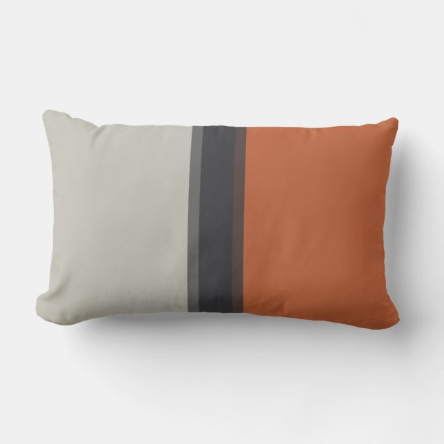Stylish Silver Gray Navy Orange Red Stripe Pattern Outdoor Pillow (Front)