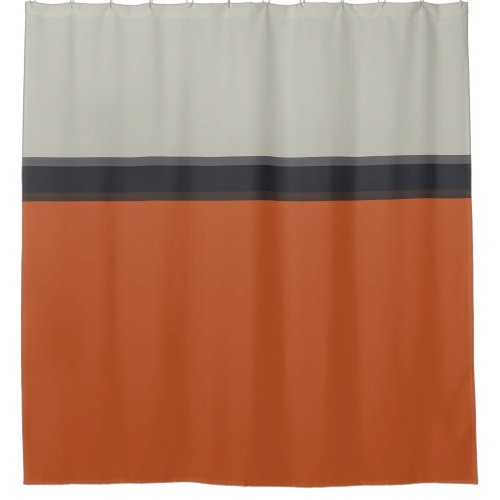 Stylish Silver Gray Navy Orange Red Stripe Pattern Shower Curtain