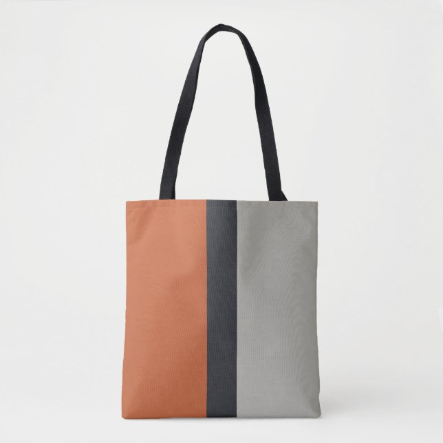 Stylish Silver Gray Navy Orange Red Stripe Pattern Tote Bag (Front)