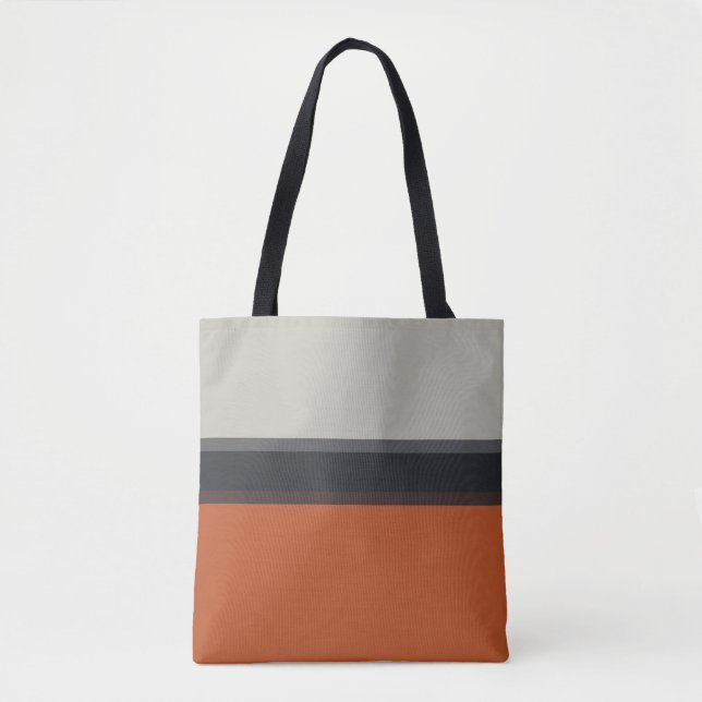 Stylish Silver Gray Navy Orange Red Stripe Pattern Tote Bag (Front)