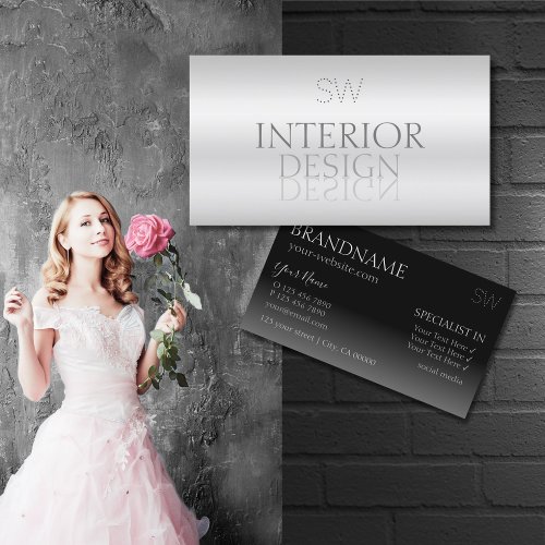 Stylish Silver Mirror Font with Monogram Modern Business Card