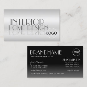 Stylish Silver Mirror Letters with Logo Modern Business Card