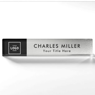 Stylish Silver Modern Professional business logo Desk Name Plate