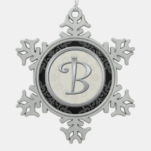 Stylish Silver Monogram  B Christmas Snowflake Pewter Christmas Ornament