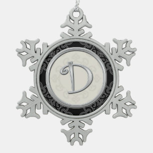 Stylish Silver Monogram D Christmas Snowflake Pewter Christmas Ornament