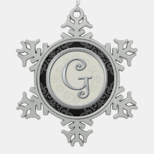 Stylish Silver Monogram  G Christmas Snowflake Pewter Christmas Ornament