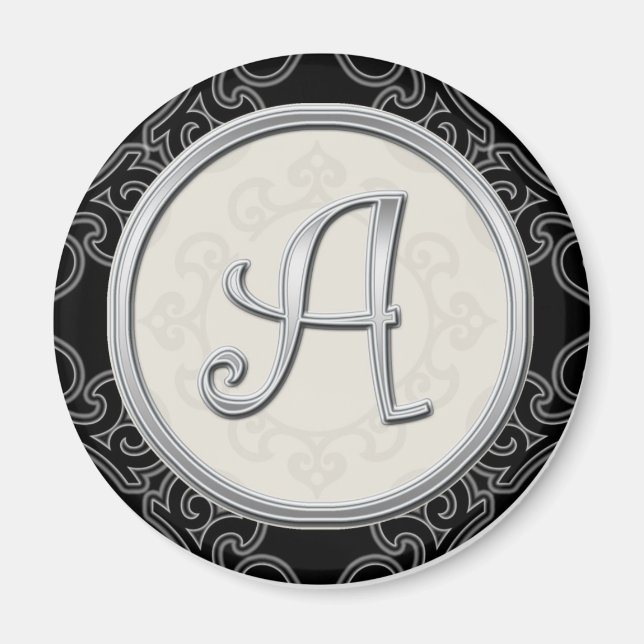 Stylish Silver Monogram Initial A Magnet (Front)