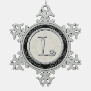 Stylish Silver Monogram  L Christmas Snowflake Pewter Christmas Ornament