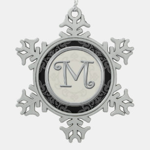 Stylish Silver Monogram  M Christmas Snowflake Pewter Christmas Ornament