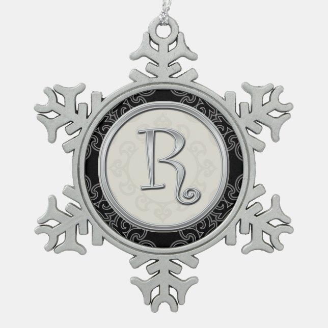 Stylish Silver Monogram  R Christmas Snowflake Pewter Christmas Ornament (Front)